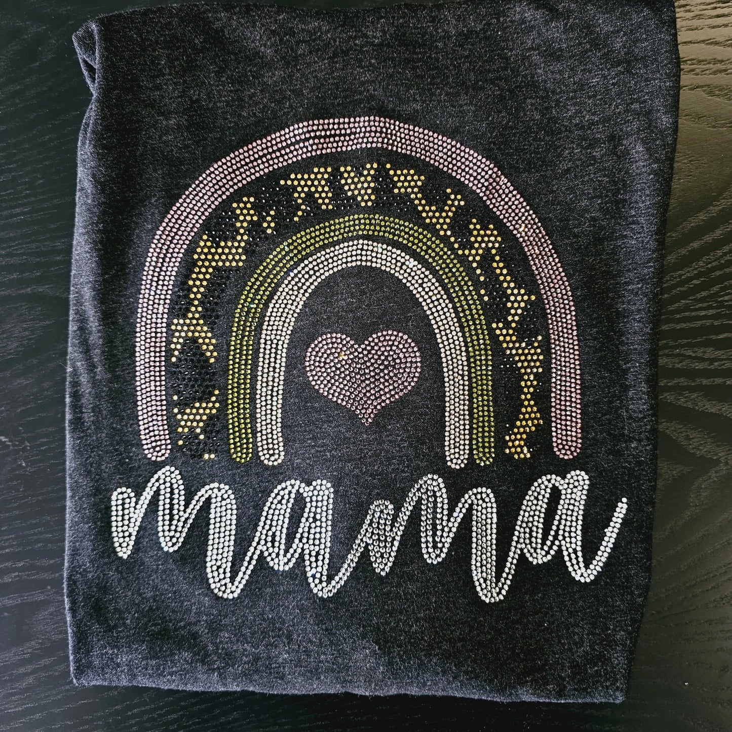 Rainbow Heart Mama Rhinestone Transfer