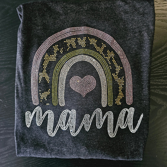 Rainbow Heart Mama Rhinestone Transfer