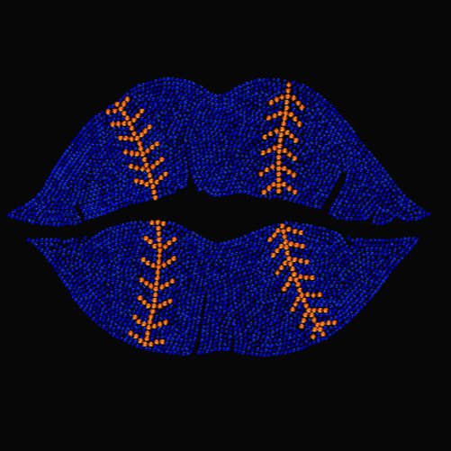 Baseball Stitch Lips Rhinestone Transfer in Cobalt Blue and Orange