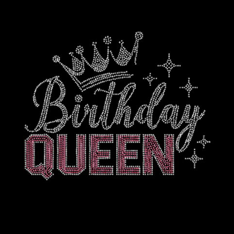 Birthday Queen with Crown Rhinestone Transfer