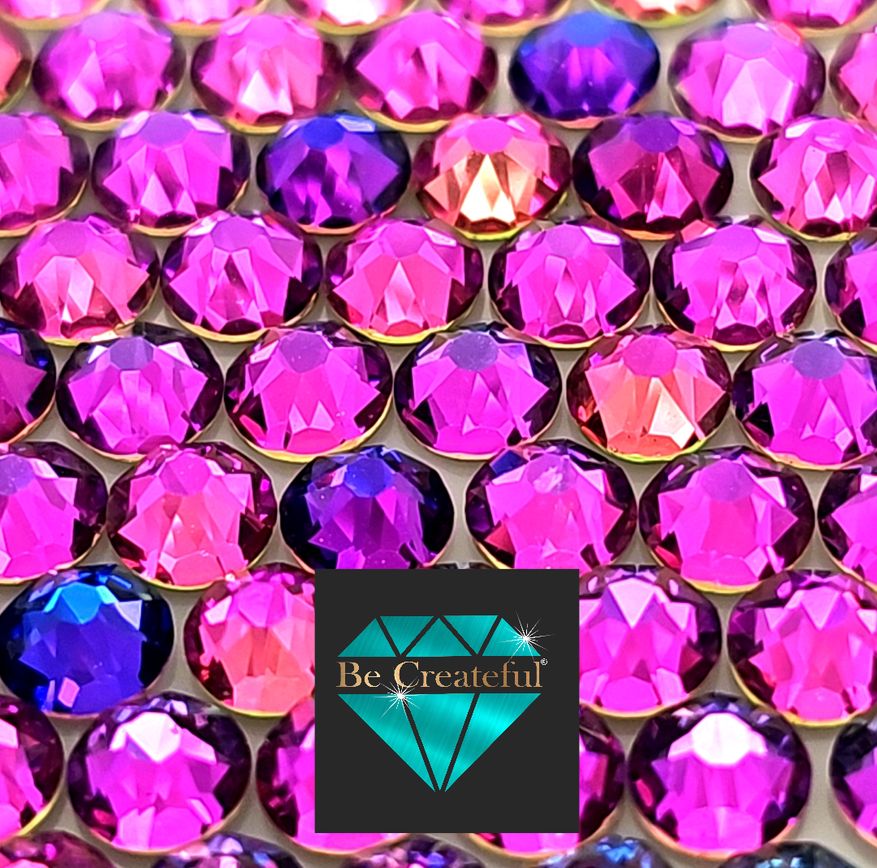 FLATBACK LUXE® Fuchsia Shimmer Foil Glass Rhinestones - 5⭐rated