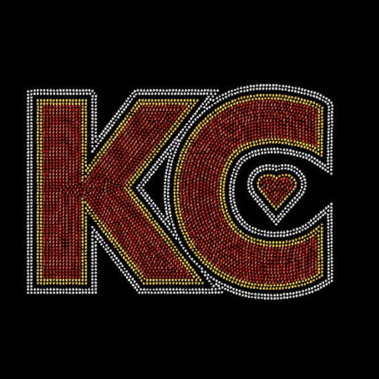 KC with Small Heart Inside Rhinestone Transfer