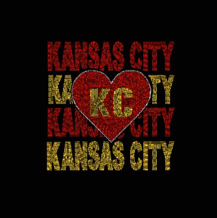 Kansas City Stacked Heart Rhinestone Transfer - Hotfix rhinestone transfer of Kansas City Stacked with heart.