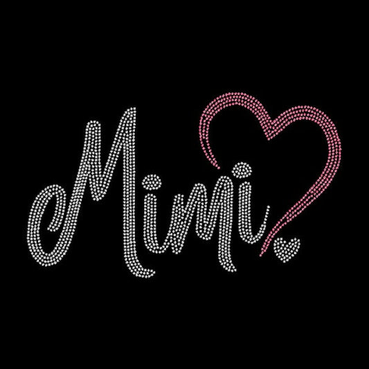 Mimi with pink heart rhinestone design on black shirt.