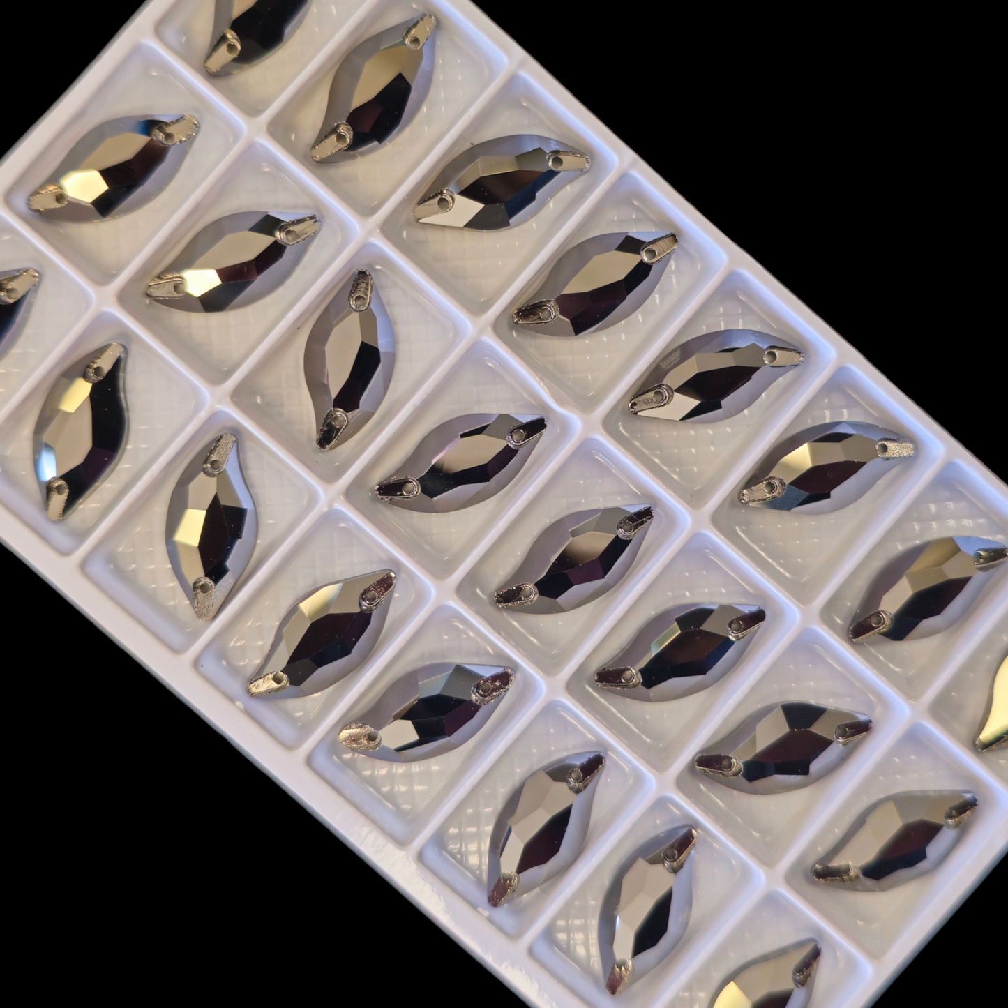 Jet Hematite Diamond Leaf SHAPED Sew On Rhinestones