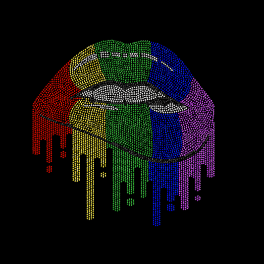Rainbow Drip Lips Rhinestone Transfer
