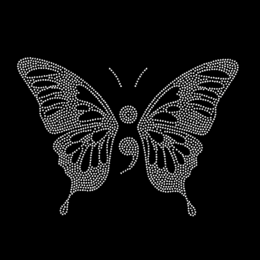 Semicolon Butterfly Rhinestone Transfer