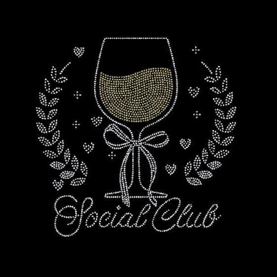 Decorative design with a wine glass and 'Social Club' text on a black background