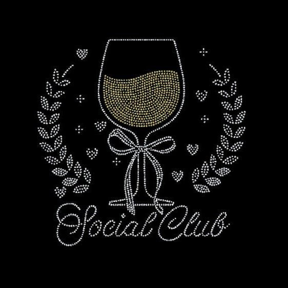 Decorative design with a wine glass and 'Social Club' text on a black background