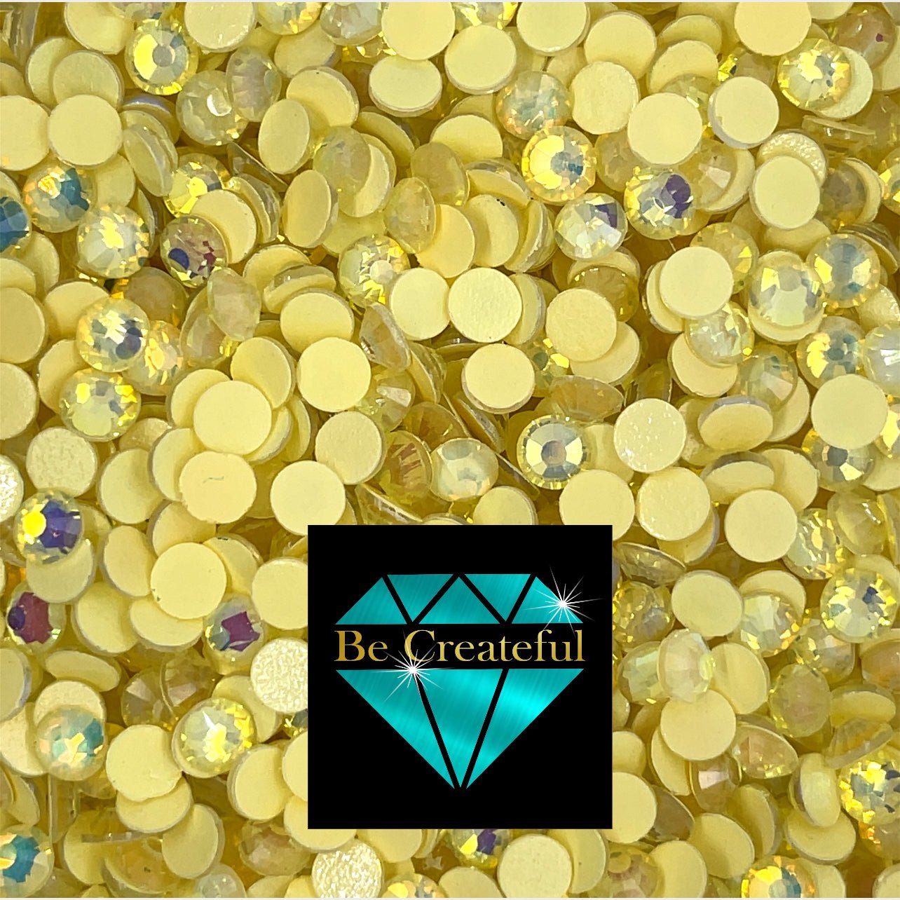 Multi-Size Luminous Opal Yellow Flatback Glass Rhinestone Light Yellow Flatback Glass Rhinestone -Yellow Rhinestone