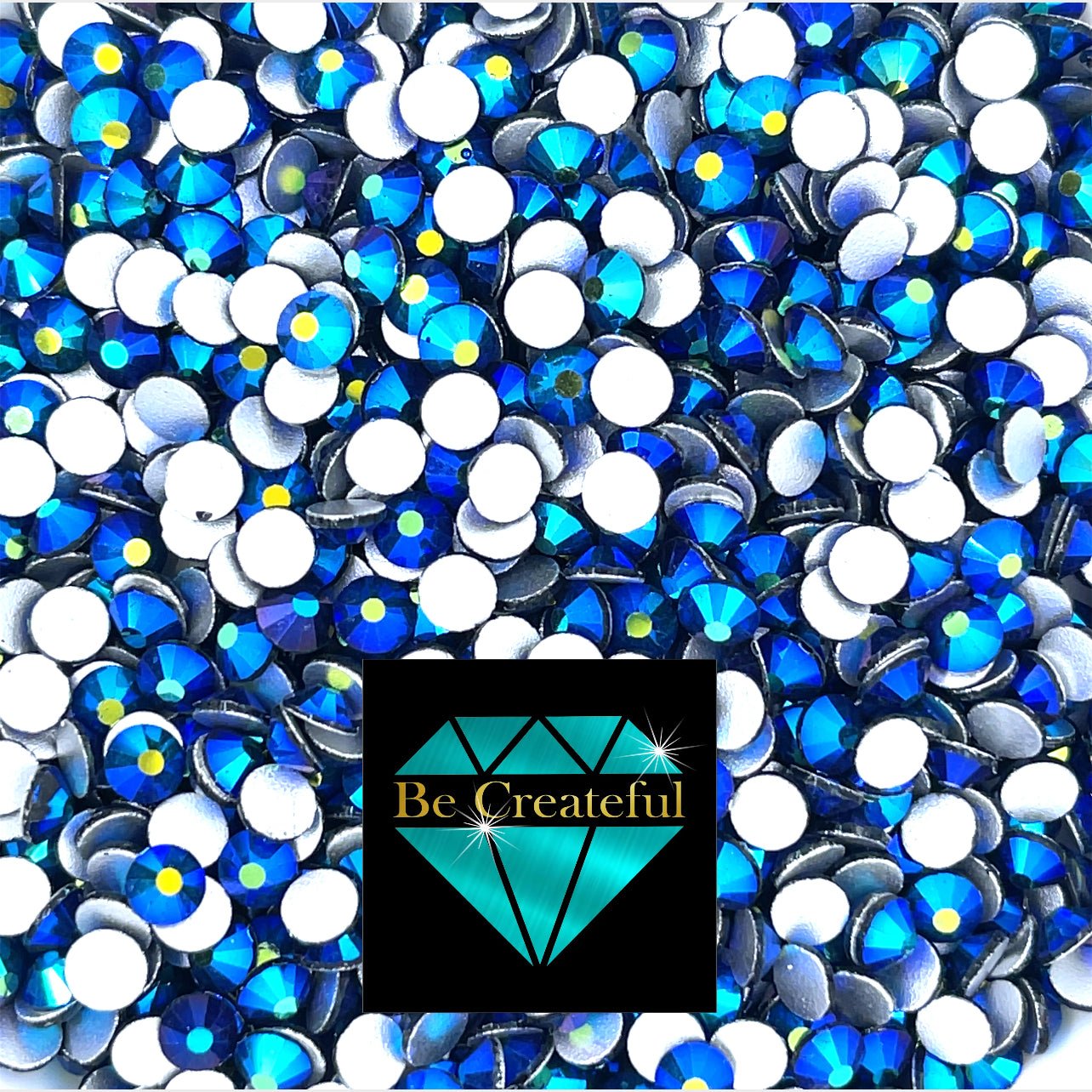 Multi-Size Foil Jet AB Flatback Glass Rhinestones