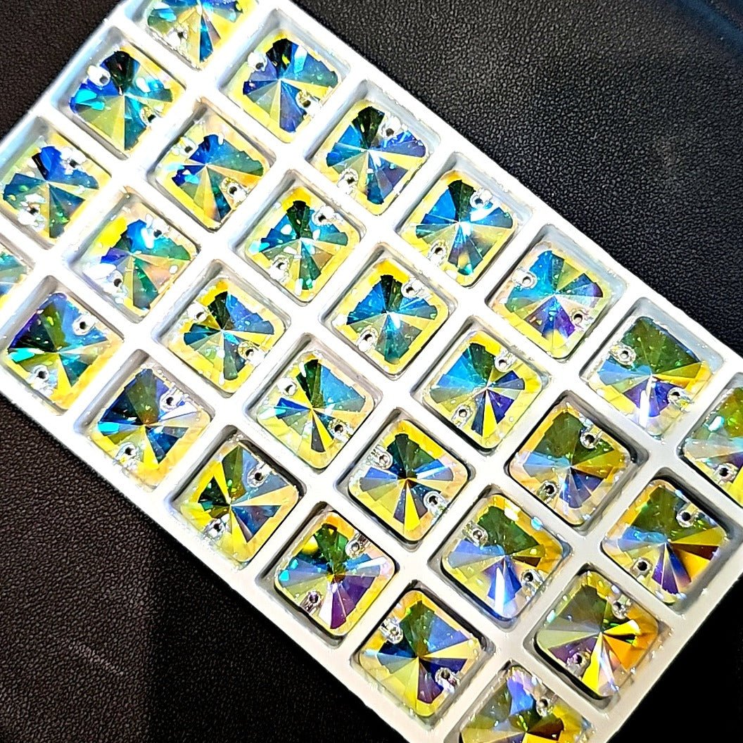 Fancy LUXE Crystal AB Rivoli Square SHAPED Sew On Rhinestones Media 1 of 13