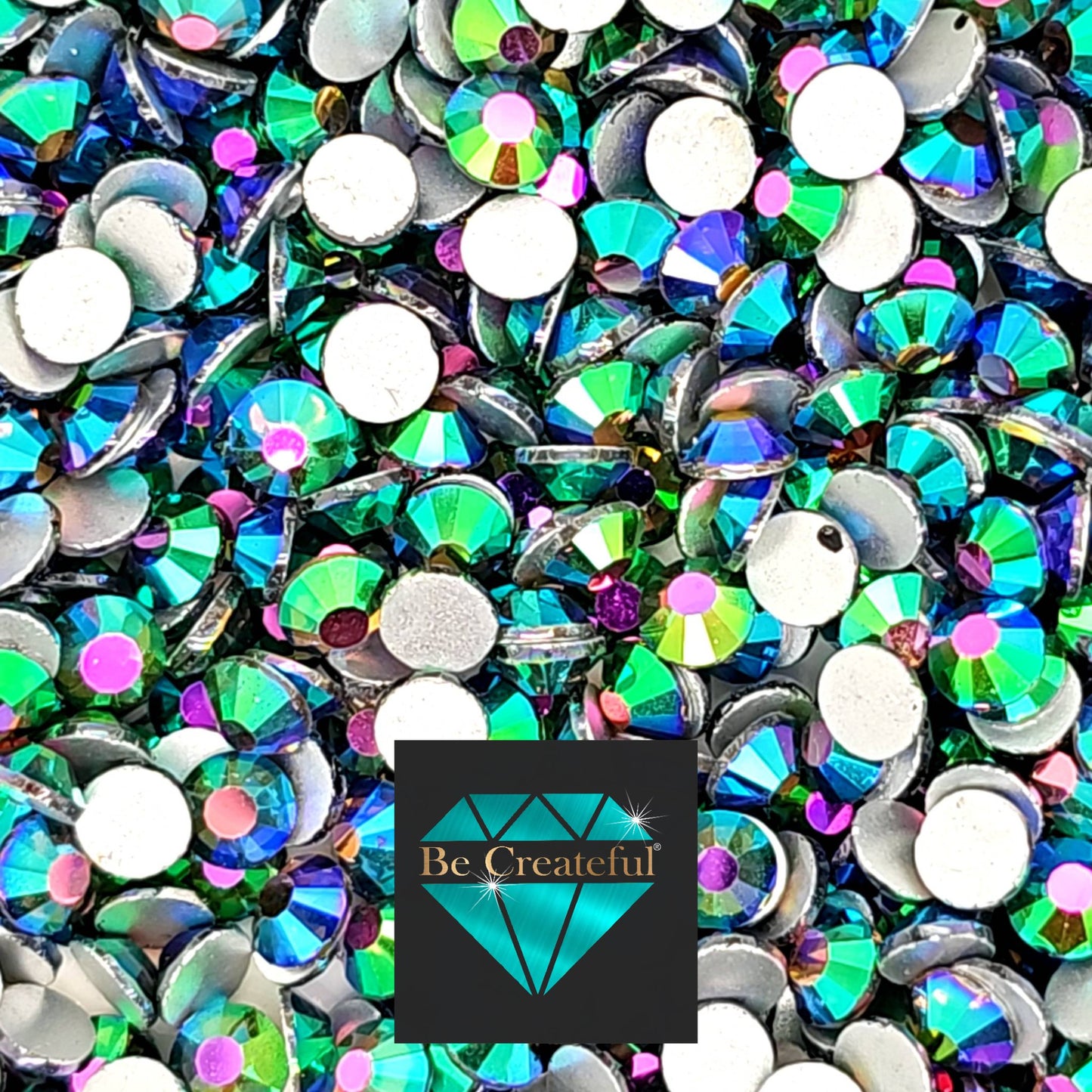 Multi-Size Metallic Peacock Flatback Rhinestones