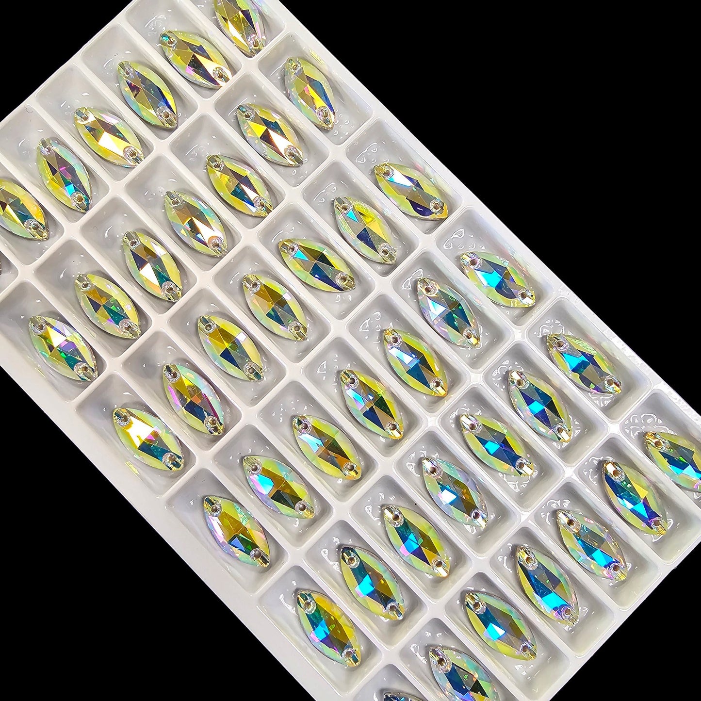 Fancy LUXE Glass Crystal AB NAVETTE SHAPED Sew On Rhinestones - Shaped Rhinestone