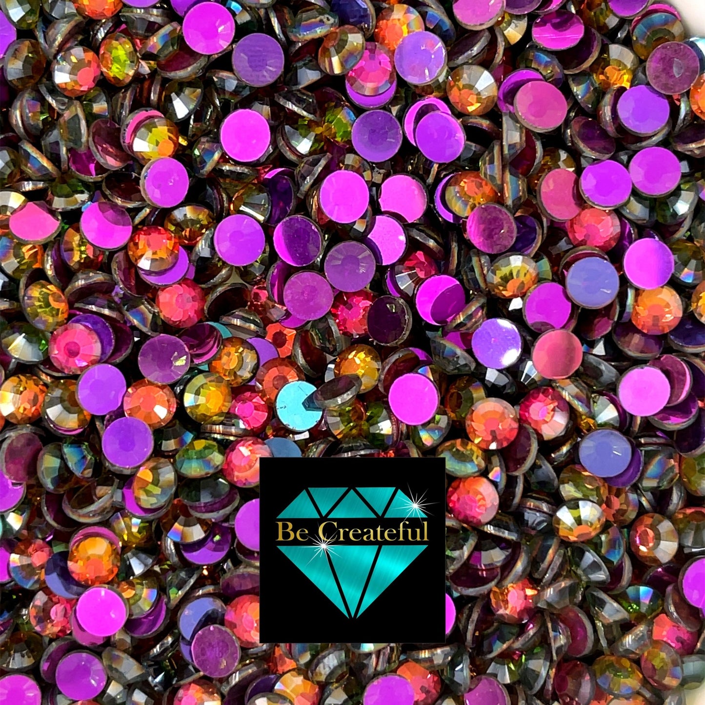 Multi-Size Foil Aurora Siam Flatback Glass Rhinestones - Glass Rhinestone-Mixed sized rhinestones - Aurora Siam Rhinestones