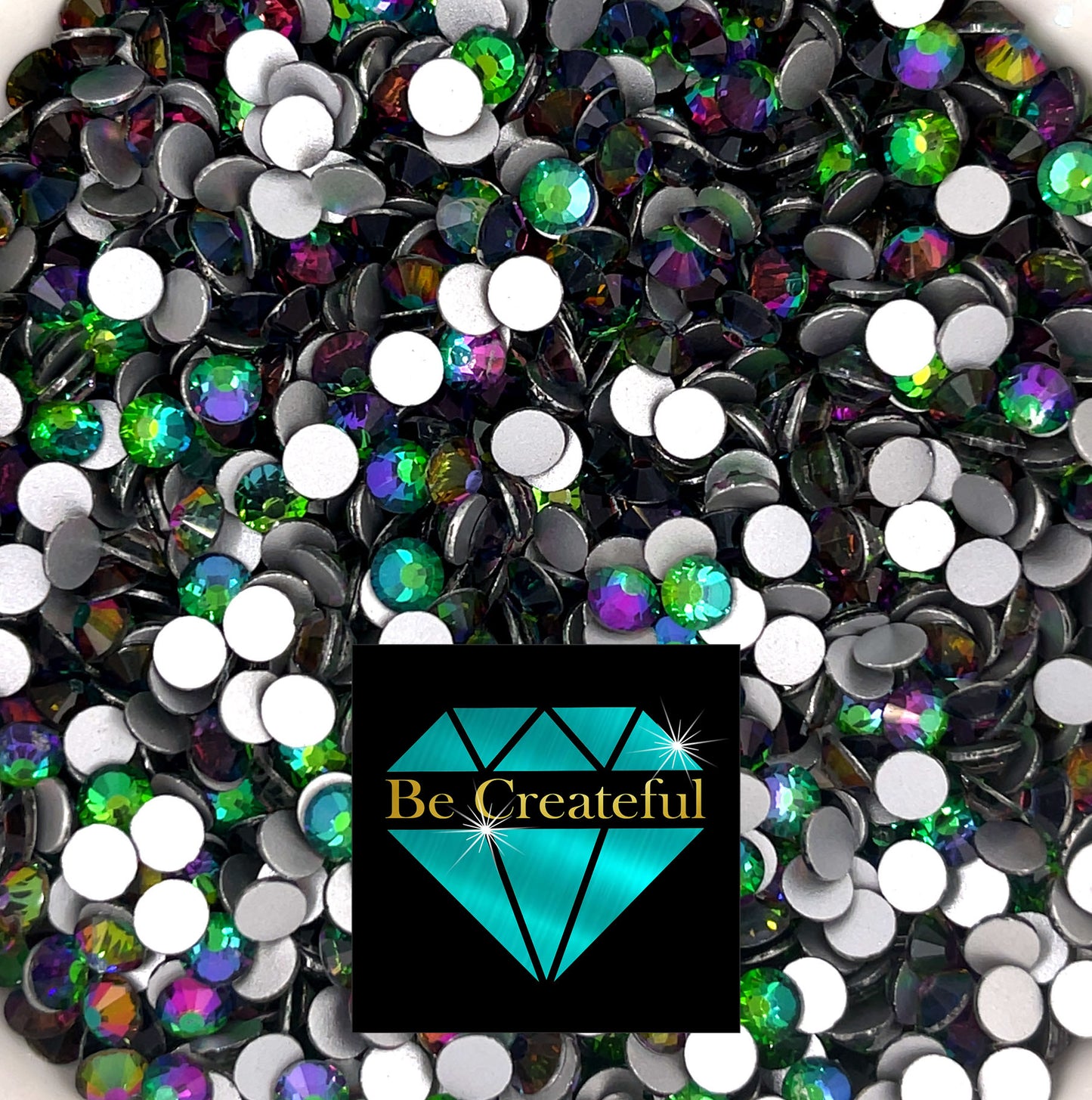 Multi-Size Chameleon Emerald Green Flatback Glass Rhinestones