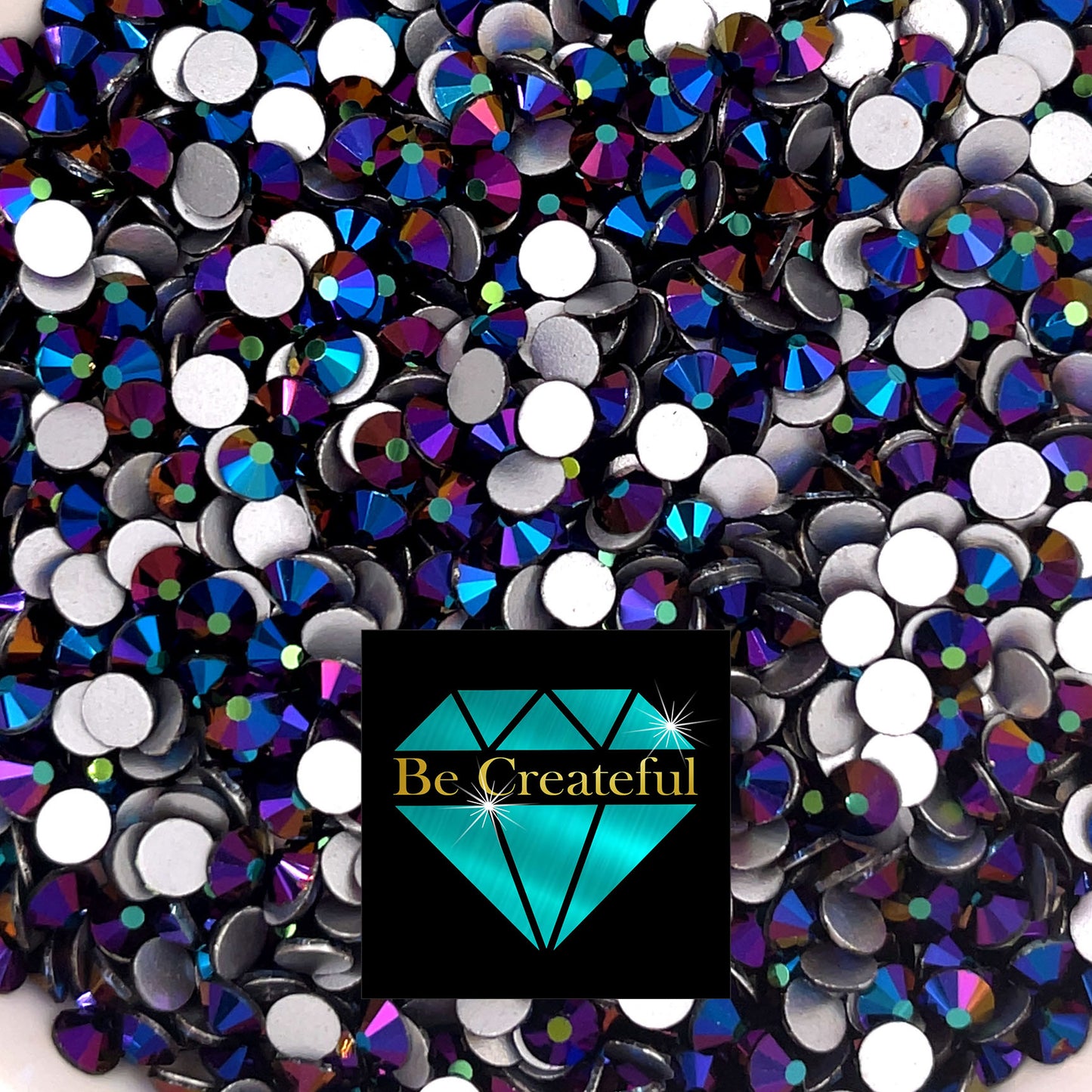 Flatback Foil Rainbow Black Glass Rhinestone - Rhinestone Supplier -Flatback Glass Rhinestone -Foiled Flatback Rhinestone