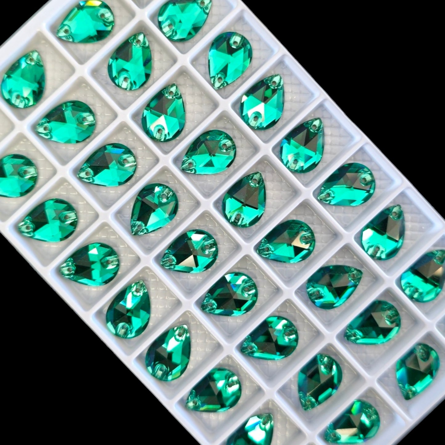 Green DROP SHAPED Sew On Rhinestones