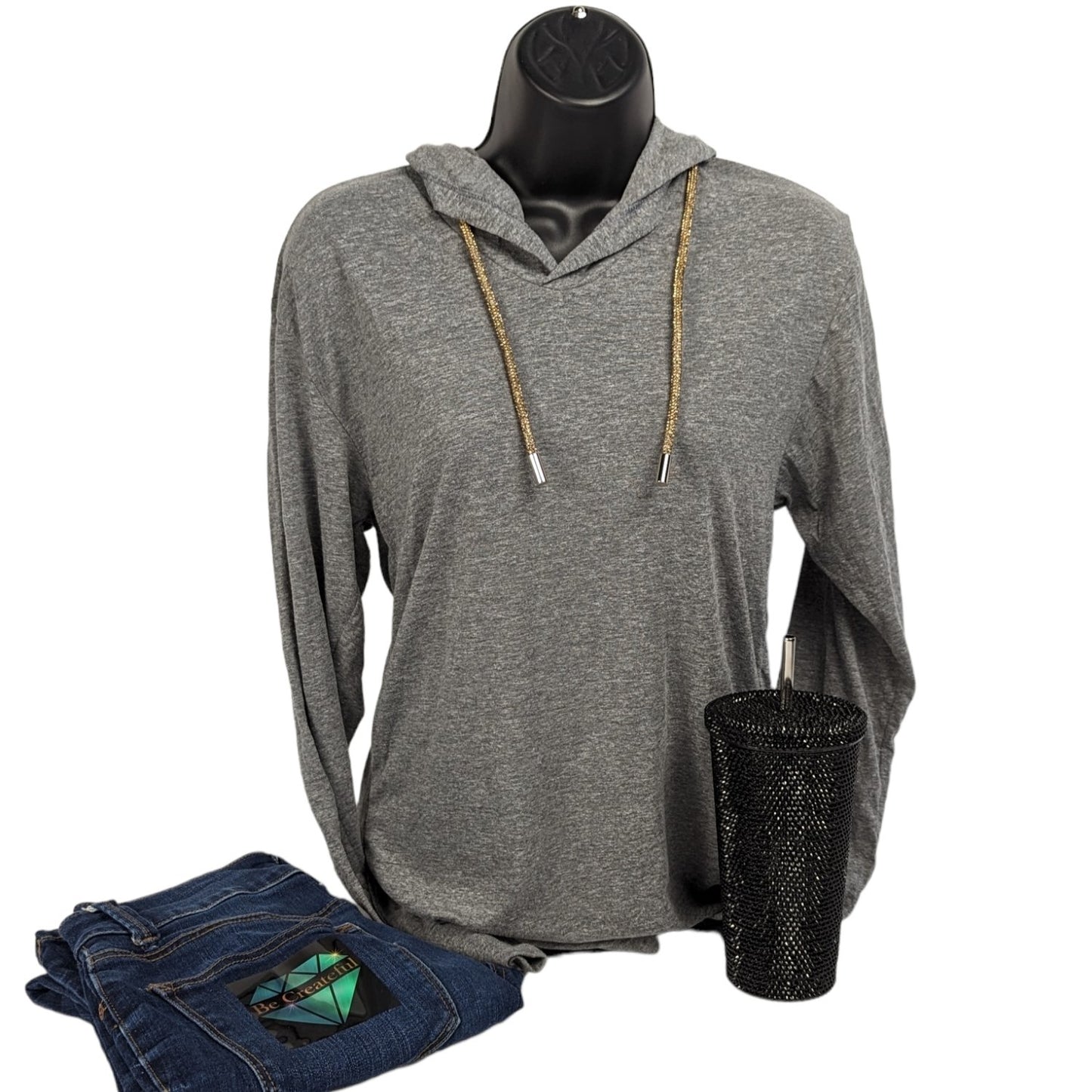 Lt Topaz Rhinestone Hoodie String