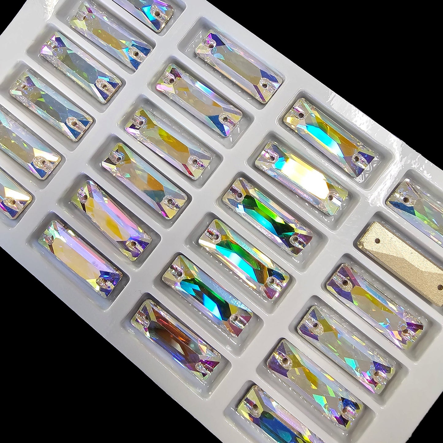 Fancy LUXE Crystal AB Cosmic Baguette SHAPED Sew On Rhinestones