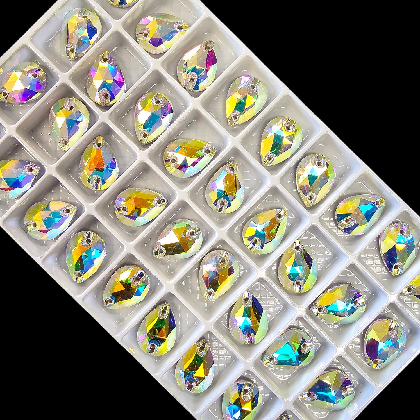 Fancy LUXE Glass Crystal AB DROP SHAPED Sew On Rhinestones