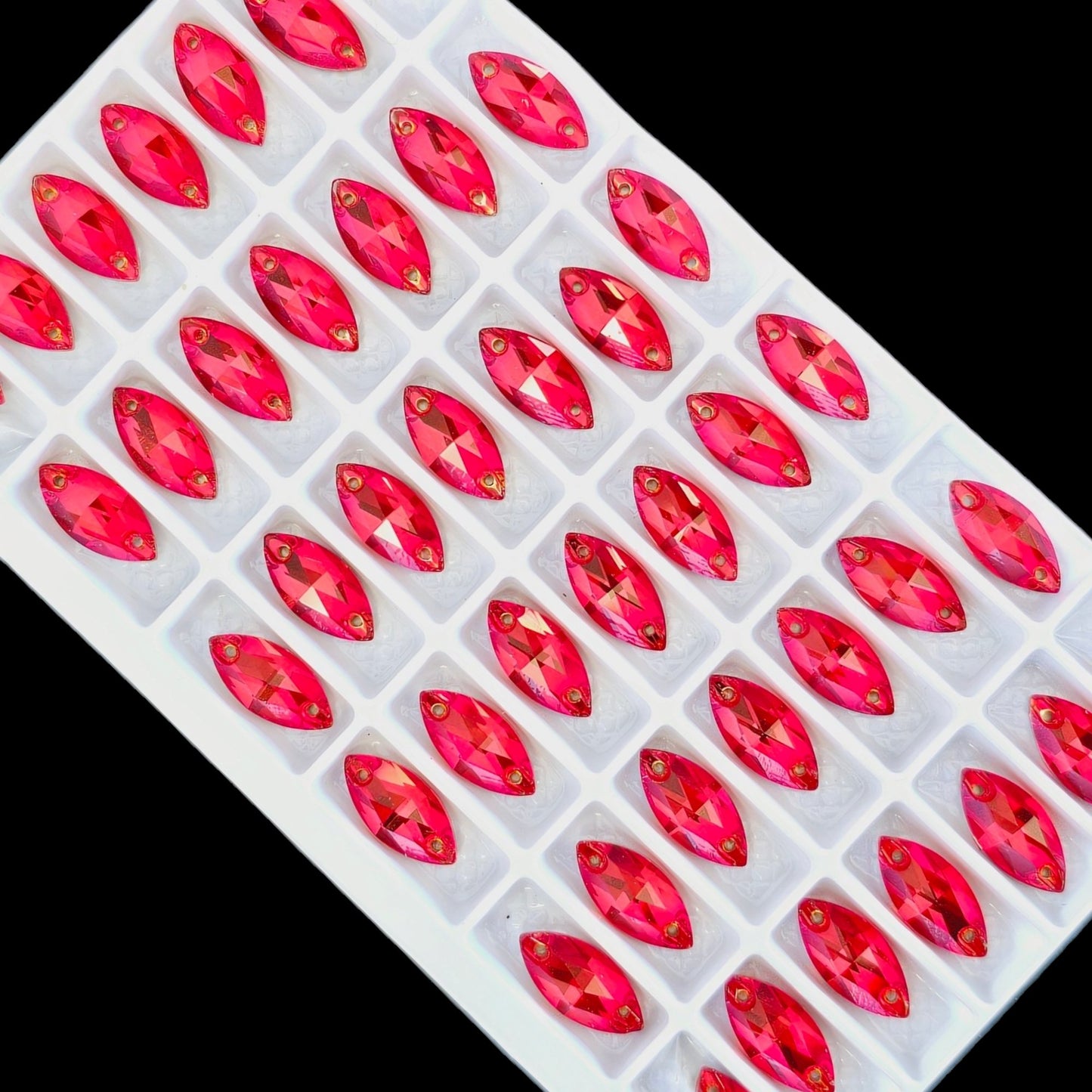 Lt Siam NAVETTE SHAPED Sew On Rhinestones