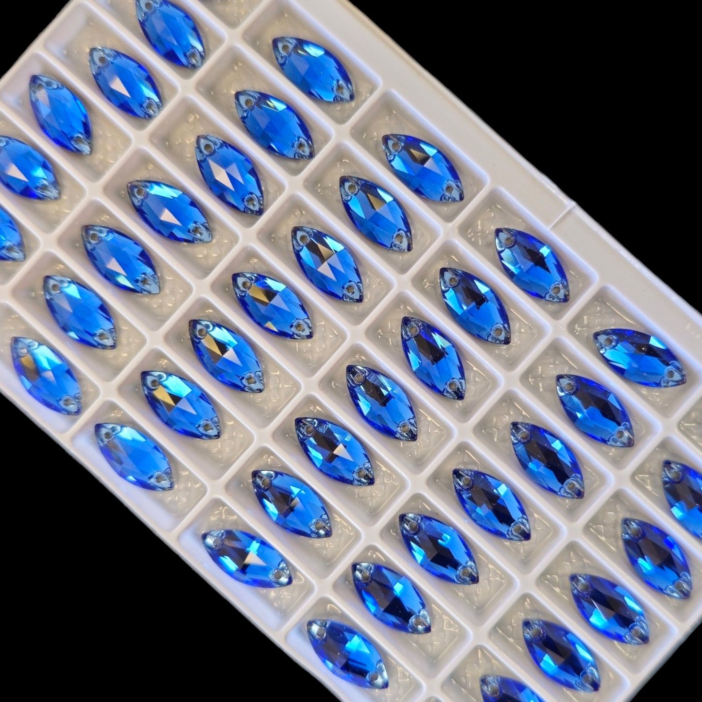 Cobalt NAVETTE SHAPED Sew On Rhinestones
