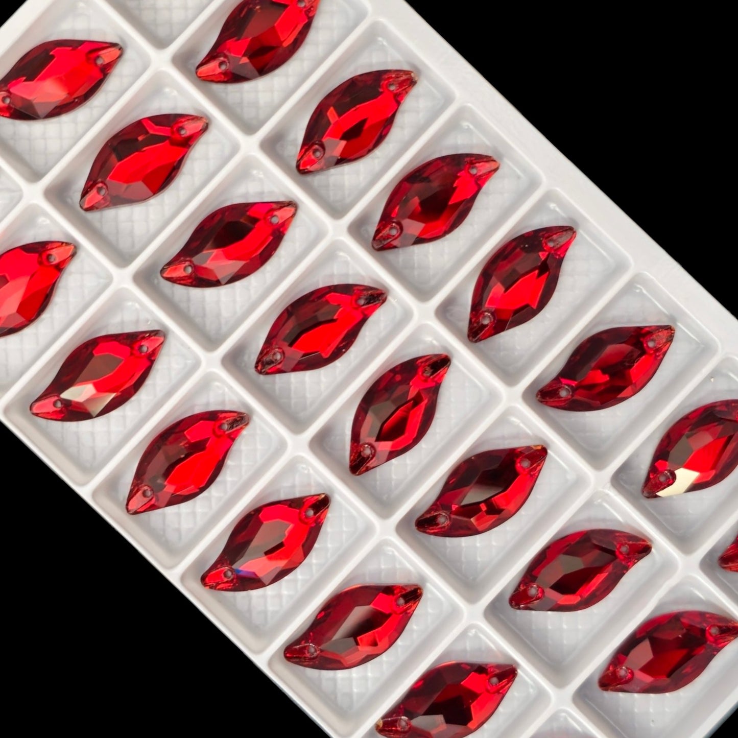 Siam Diamond Leaf SHAPED Sew On Rhinestones