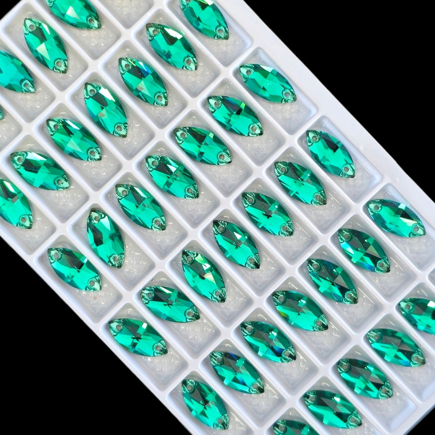 Green NAVETTE SHAPED Sew On Rhinestones