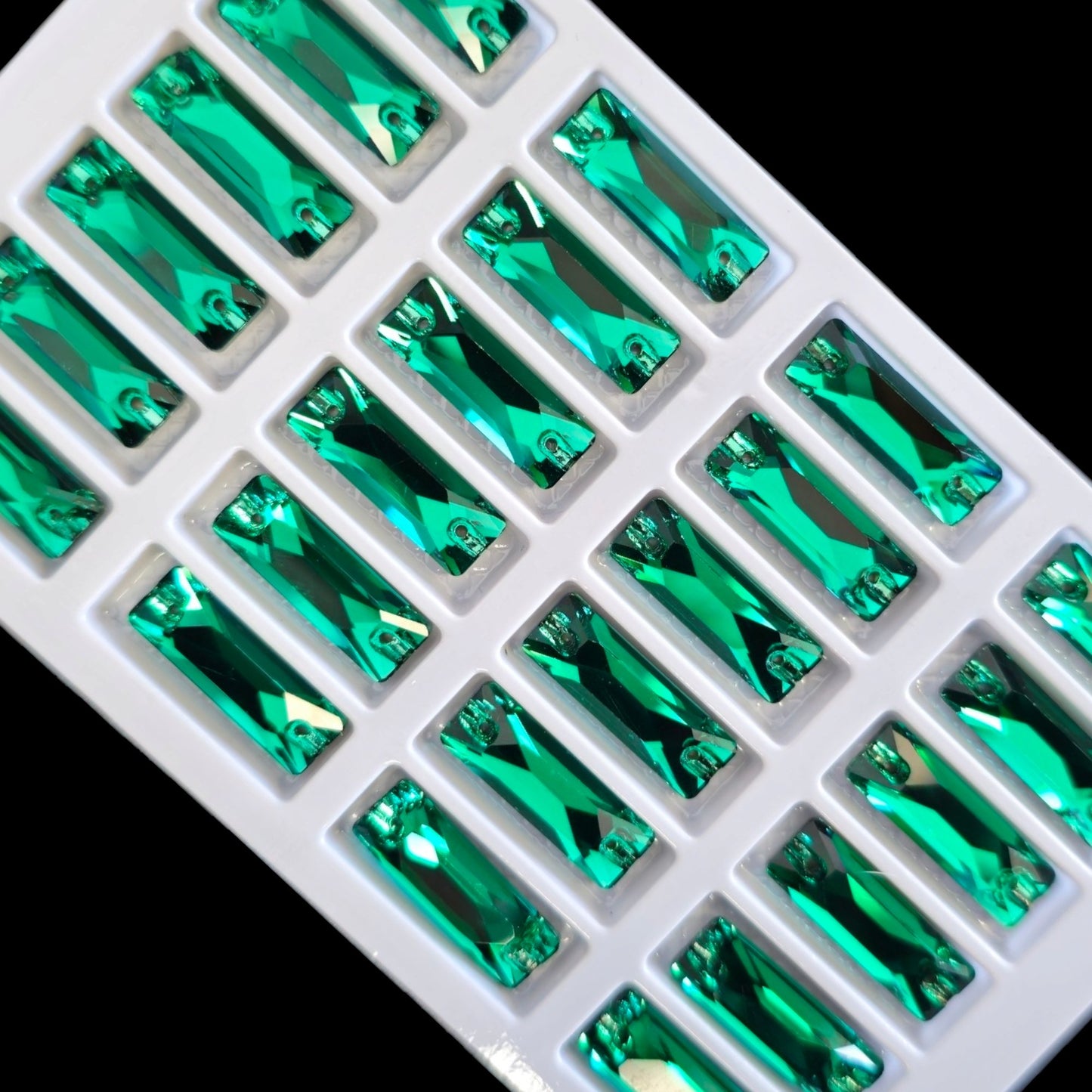 Green Cosmic Baguette SHAPED Sew On Rhinestone