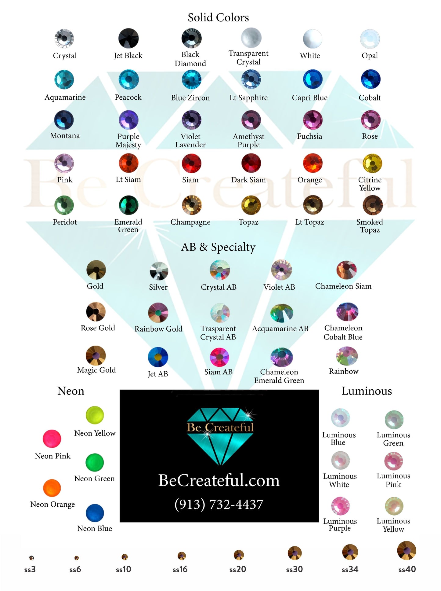 Be Createful Rhinestones Color Chart