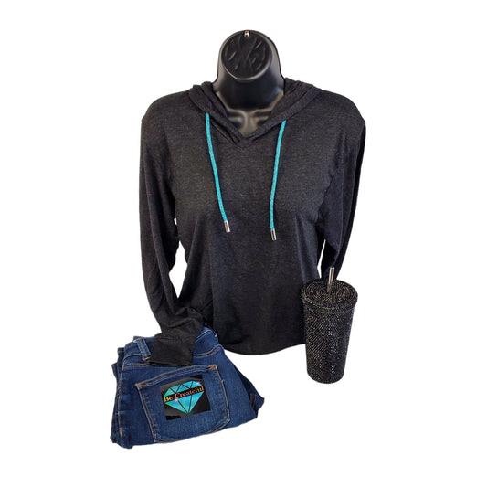 Aquamarine Rhinestone Hoodie String Rope