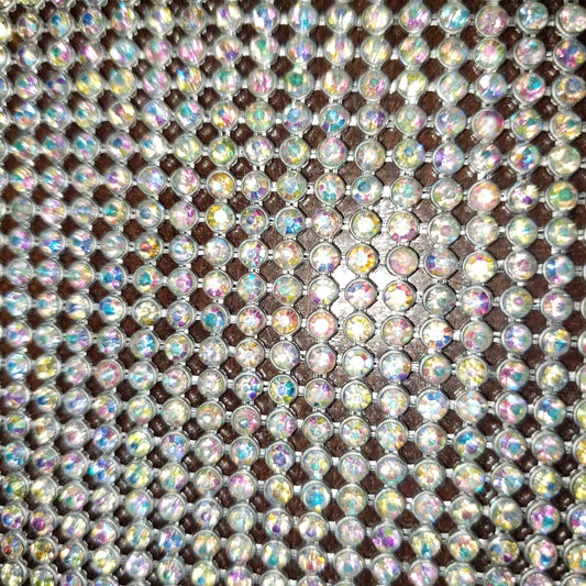 Crystal AB Set In Silver Hotfix Glass Rhinestone Mesh Strips - Be Createful, Beautiful Rhinestones at wholesale prices.