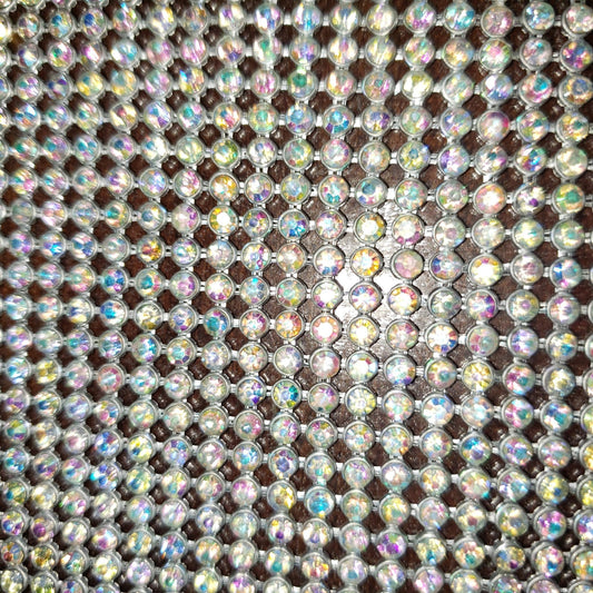 Crystal AB Set In Silver Hotfix Glass Rhinestone Mesh Strips - Be Createful, Beautiful Rhinestones at wholesale prices.
