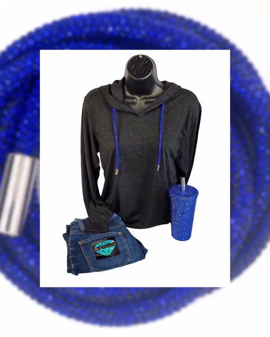 Cobalt Royal Blue Rhinestone Hoodie Strings are the perfect way to glam up your favorite hoodie and accessories! Made of high-quality glass rhinestones they are easy to insert and remove when washing. Wholesale Rhinestone Supplier - Rhinestone Rope - Rhinestone String - String for Hoodies - Rhinestones