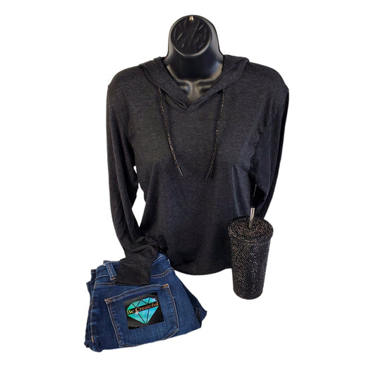 Jet Black Rhinestone Hoodie String - Wholesale Rhinestone Supplier - Rhinestone Rope - Rhinestone String - String for Hoodies