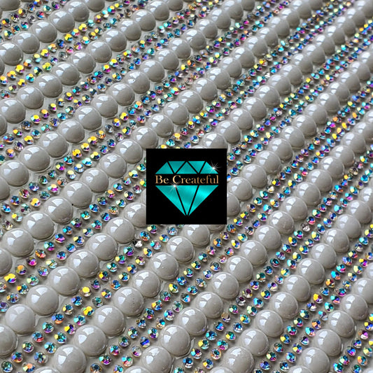 Hotfix Large Pearl and Double Row Crystal AB Rhinestone Sheets