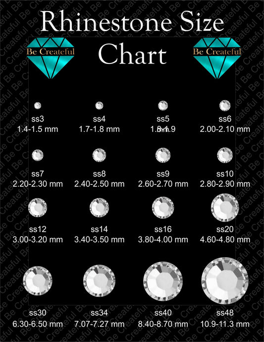 Rhinestones Size Chart with mm and SS sizes