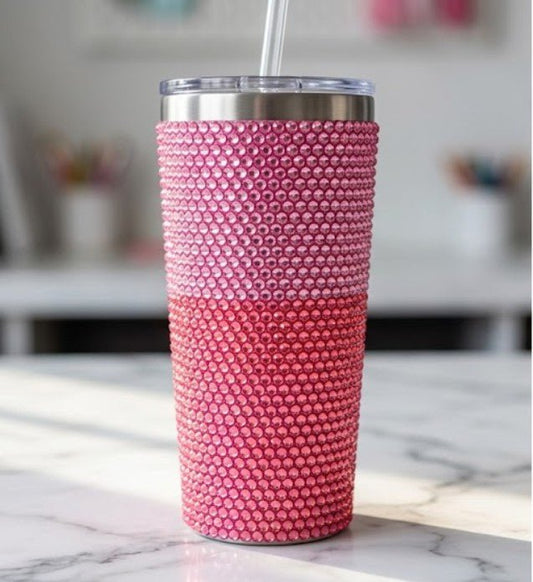 Rhinestone tumbler showing dye lot color variation