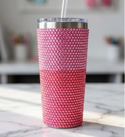 Rhinestone tumbler showing dye lot color variation