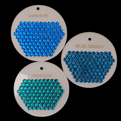 Capri Blue vs Blue Zircon vs Peacock rhinestones