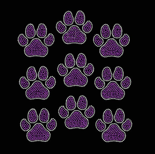 3 Inch Paws Outlined (Set of 9) Rhinestone Transfer