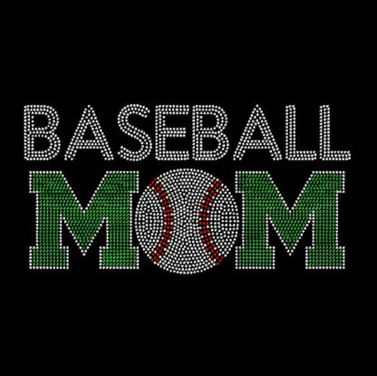 Black t-shirt with Baseball Mom in crystal and green