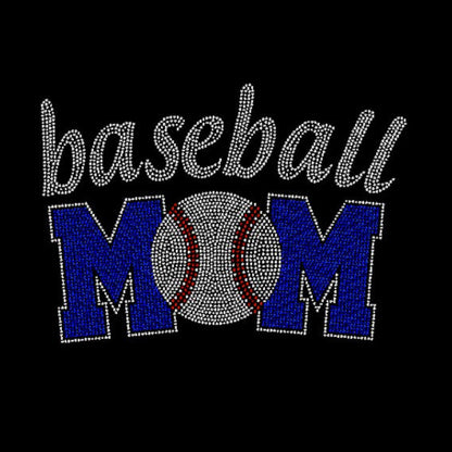 Black t-shirt with 'baseball mom' rhinestone design, in blue