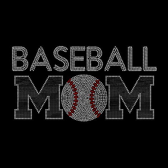 Black t-shirt with Baseball Mom in crystal and black