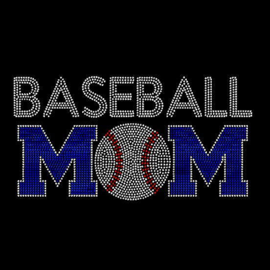 Black t-shirt with Baseball Mom in crystal and cobatl