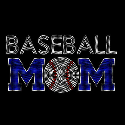 Black t-shirt with Baseball Mom in crystal and cobatl