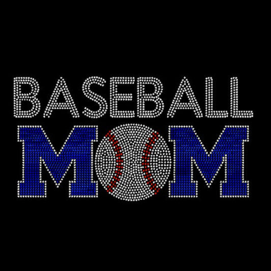 Black t-shirt with Baseball Mom in crystal and cobatl