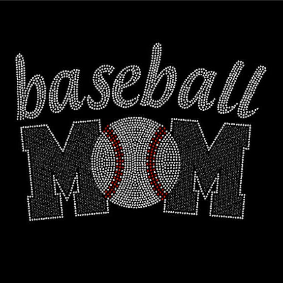 Black t-shirt with 'baseball mom' rhinestone design, in black