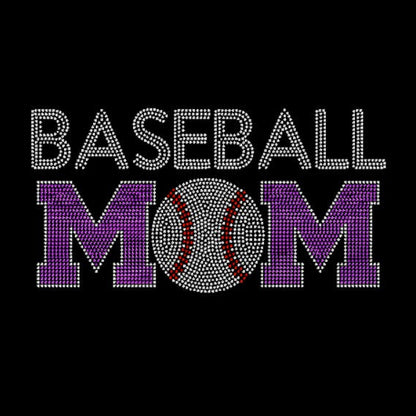 Black t-shirt with Baseball Mom in crystal and purple